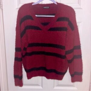 SHEIN women’s size xl super soft cozy oversized sweater wine black stripes